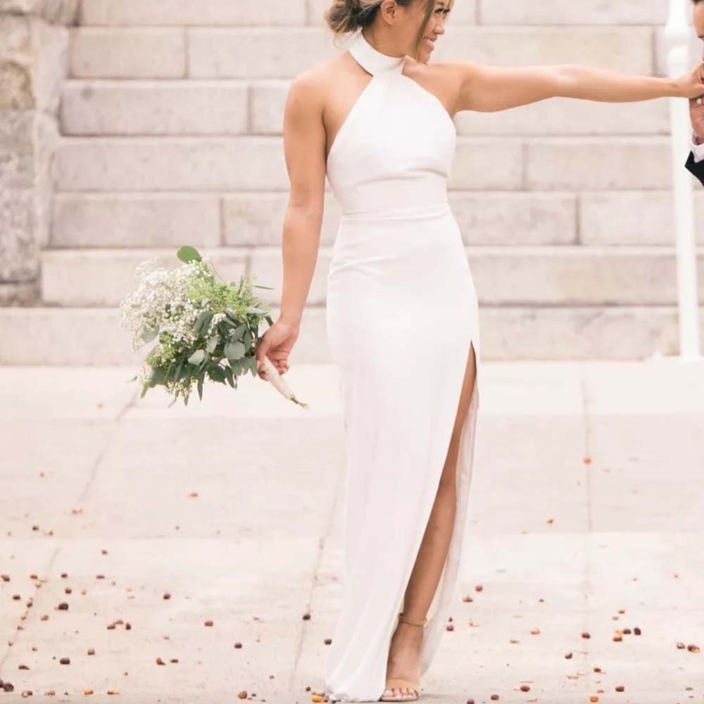 NBD - White Halter Slit Dress